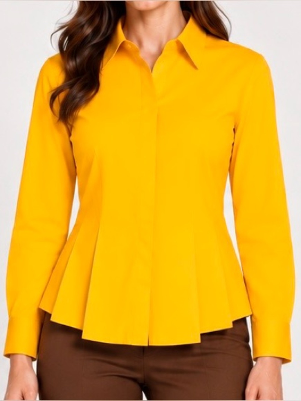 Escada Yellow Cotton Collared Pleated Button Long Sleeve Shirt EU40 USM